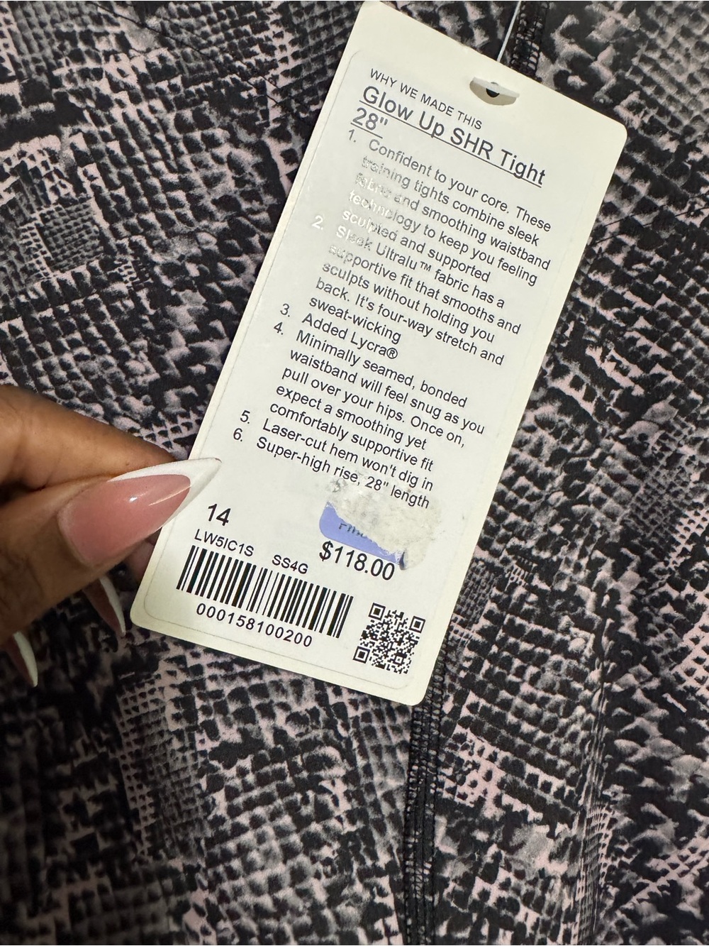 Lululemon Snake-Print GLOW UP SHR Leggings in Black and Pink SZ 14 28” NWT - Picture 3 of 5